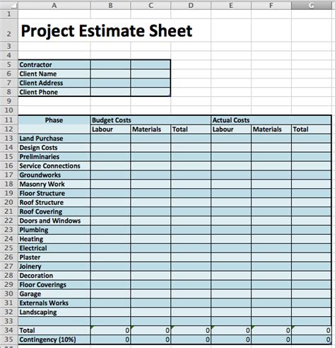 Construction Estimating Templates Template Options Include A New Home Cost Estimate Spreadsheet