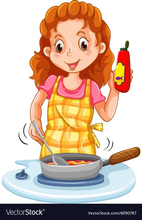 Woman Cooking With A Pan Royalty Free Vector Image