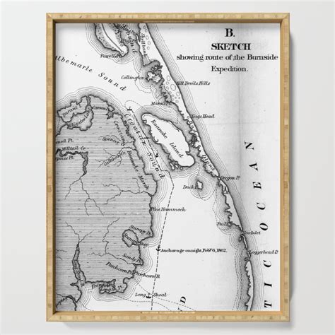 Vintage Map Of The Outer Banks 1862 Bw Serving Tray By Bravuramedia