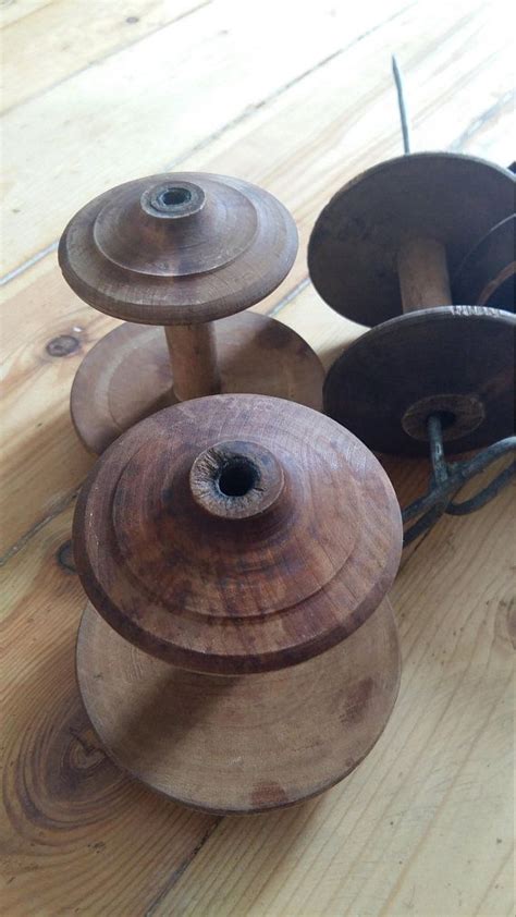 Antique Wooden Spools Set Large Thread Spool Bobbin Crafted Primitive