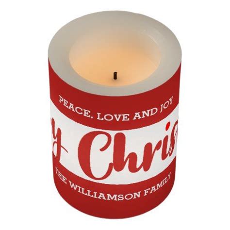 Personalized Peace Love Joy Christmas Typography Flameless Candle