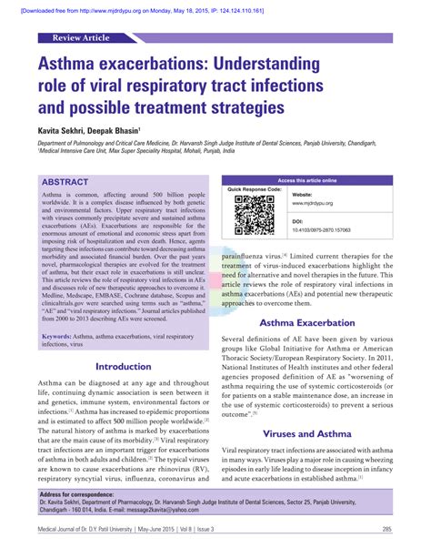 Pdf Asthma Exacerbations Understanding Role Of Viral Respiratory
