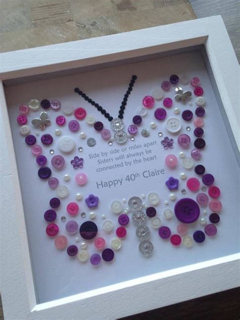 Recommended 70th birthday gift ideas. Button Art Personalised Butterfly Picture, 40th Birthday ...