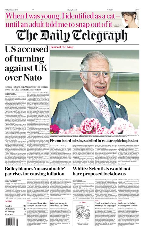 Daily Telegraph Front Page 23rd Of June 2023 Tomorrow S Papers Today