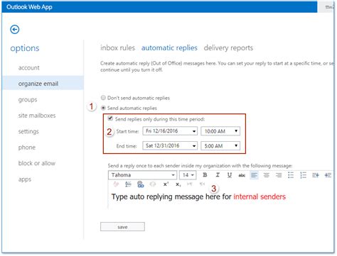 How to set up time away on ebay? How to set away messages (out of office) in Outlook Web App?