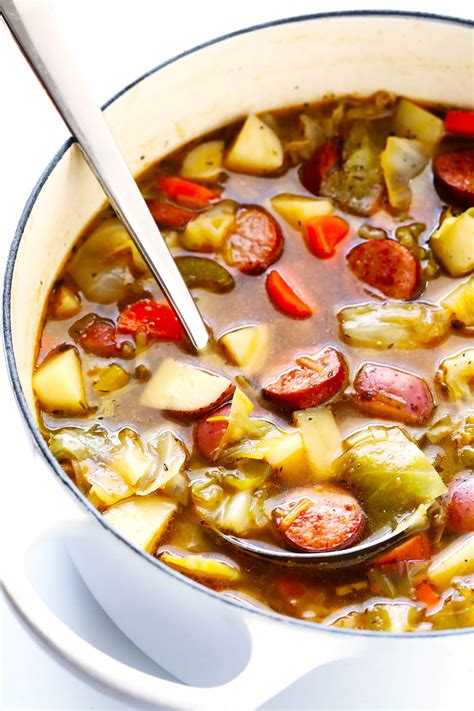Hearty, one pot, a family favorite, perfect for the cold weather. Cabbage, Sausage and Potato Soup | Gimme Some Oven