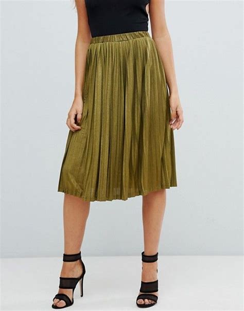 Missguided Exclusive Pleated Midi Skirt In Khaki Asos Midi Skirt