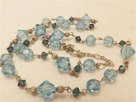 925 Sterling Silver Art Deco Blue Glass Bead Necklace Vintage Etsy