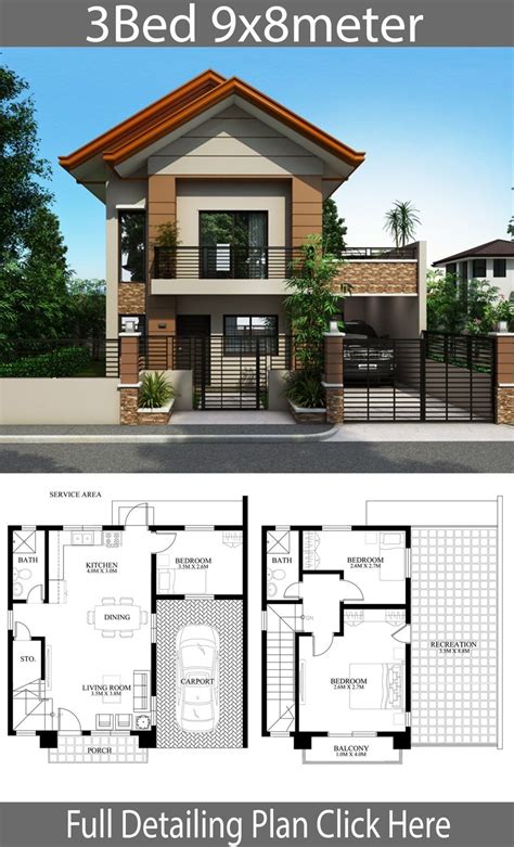 2 Story Small Modern House Designs Home Design Plan 9x8m With 3