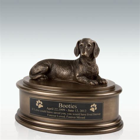 The most common pet urns material is metal. Dachshund Figurine Cremation Urn - Engravable