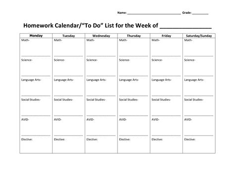 Printable Weekly Homework Calendar How To Create A Weekly Homework