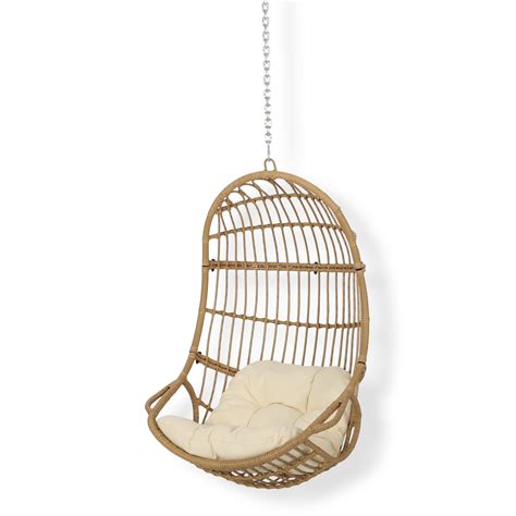 Noble House Meridan Wicker Rattan Hanging Chair With Cushion Beigelight Brown