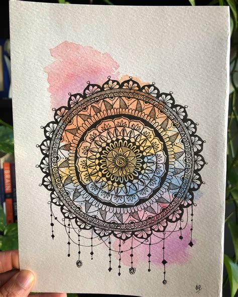 Black Mandala Art On Watercolor Paper Watercolor Mandala Zentangle