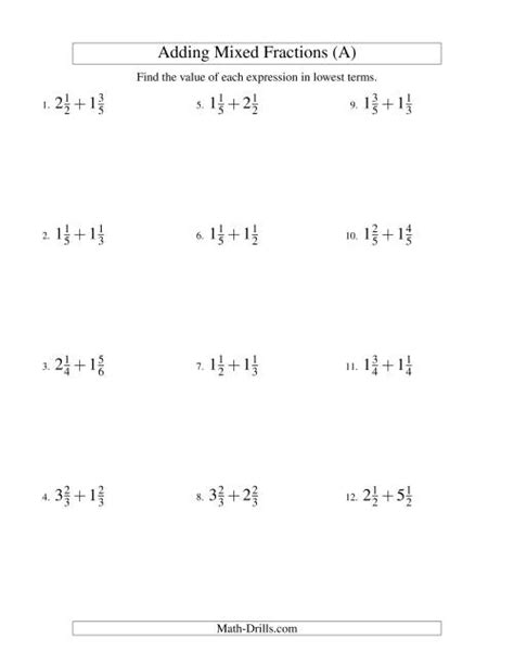 Adding Mixed Fractions Easy Version A