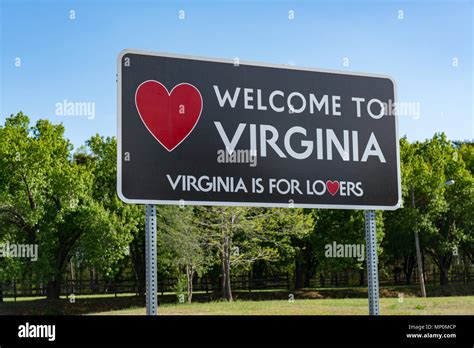 Welcome To Virginia Roadside Sign On The Highway Stock Photo Alamy
