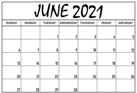June Calendar 2021 Free Printable Template Pdf Word Excel