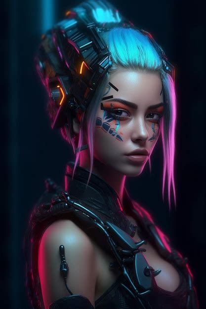 Premium Ai Image Cyber Women Goth Neon Punk Robot Android Girl