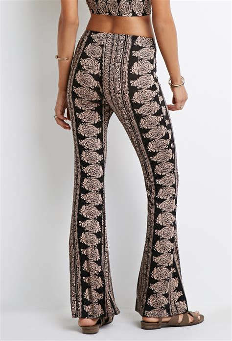 Lyst Forever 21 Ornate Paisley Flared Pants In Black