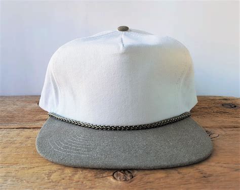 Vintage Taupe Bill Rope Lined Cream White Snapback Hat Blank Baseball