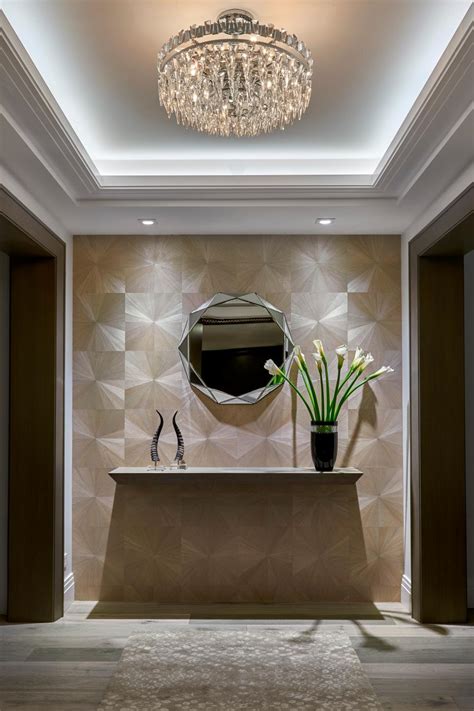 Modern Art Deco Inspired Foyer With Crystal Chandelier And