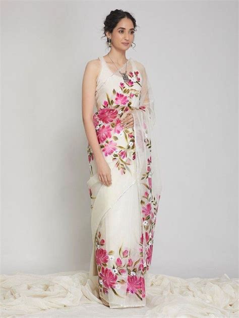 White Colore Designer Organza Silk Saree With Digital Printed Etsy Uk