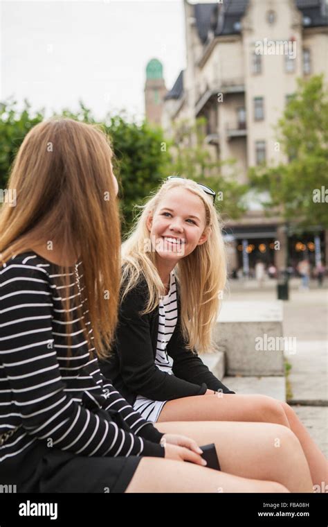 Sweden Skane Malmo Two Teenage Girls 14 15 16 17 Sitting On Steps
