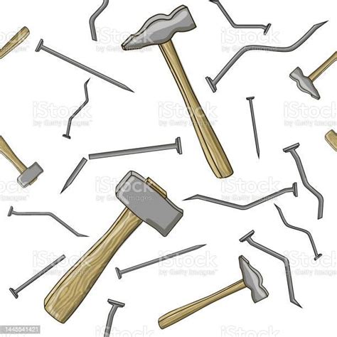 Seamless Pattern Of Nails And Hammers Hammers And Nails In Cartoon