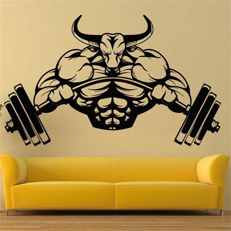 Gym Sticker Barbell Bull Fitness Decal Body Building Posters Vinyl Wall