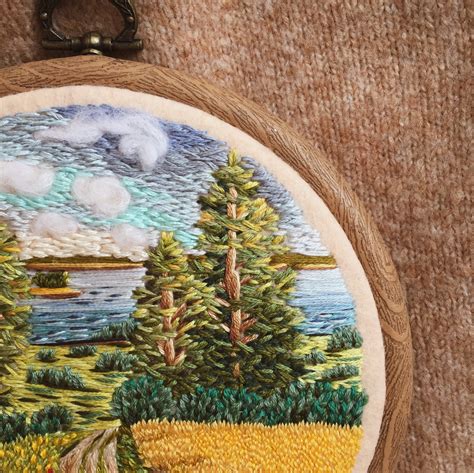 Summer Landscape Embroidery Thread Painting Embroidery Art Etsy
