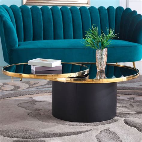 Luxury Nordic Black Tempered Glass Round Coffee Table with Stainless