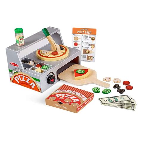 Melissa And Doug Top And Bake Wooden Pizza Counter Play Food Set Pretend
