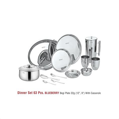 Mintage Silver Stainless Steel Dinner Set 63 Pcs Blueberry For Home