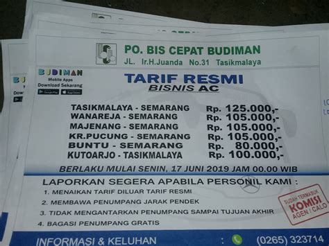 Jadwal dan Tarif Bus BUDIMAN Dari SEMARANG ke TASIKMALAYA
