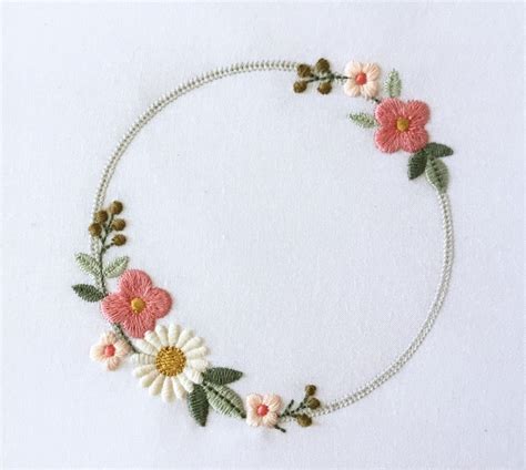 Machine embroidery design Boho flowers wreath Dainty floral | Etsy