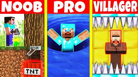 Minecraft Battle Noob Vs Pro Vs Villager Hidden Trap Build Challenge