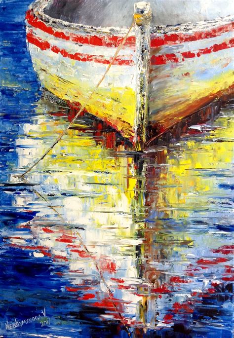 Boat Reflection Oil Painting Seascape Ocean Painting Boat