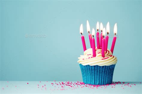Birthday Cupcake With Pink Candles Stock Photo By Ruthblack Photodune