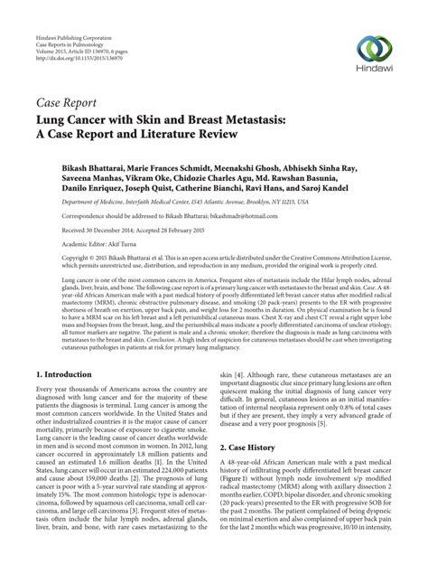 Pdf Case Report Lung Cancer With Skin And Breast Metastasis A Case