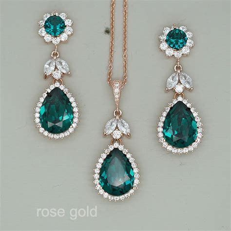 Emerald Jewelry Set Emerald Earrings Emerald Necklace Etsy