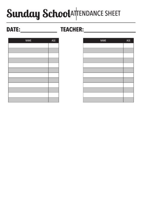 Sunday School Attendance Sheet Printable Pdf Download