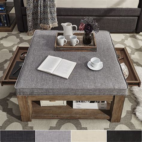Buy coffee tables with storage and get the best deals at the lowest prices on ebay! Lennon Pine Square Storage Ottoman Coffee Table by iNSPIRE Q Artisan (Grey Linen - Dimpled Tufts ...