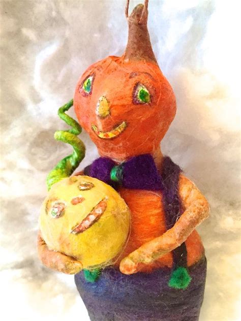 Ooak Spun Cotton Pumpkin Man Ornament Vintage Craft By Jejemae Etsy
