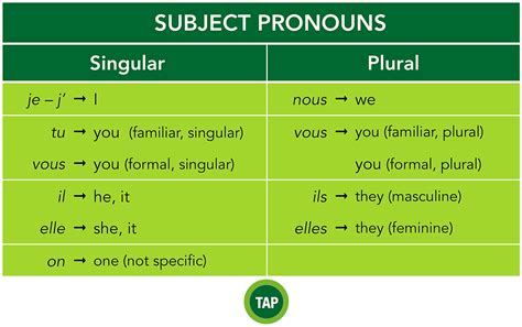 French Beginner Sample Subject Pronouns