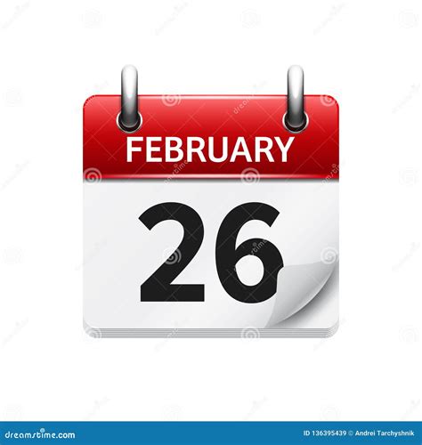February 26 Vector Flat Daily Calendar Icon Date And Time Day Month