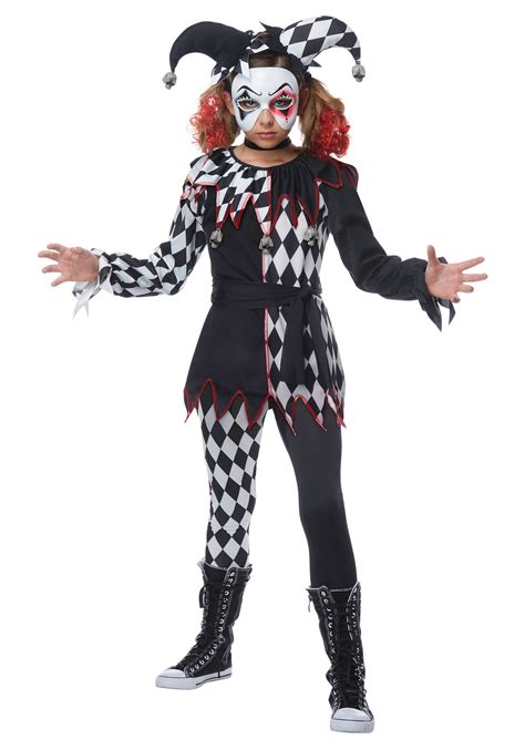 Creepy Jester Girl Costume For Kids