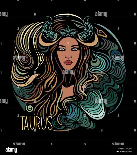 Taurus Zodiac Sign Beautiful Girl Hand Drawn Art Stock Vector Image