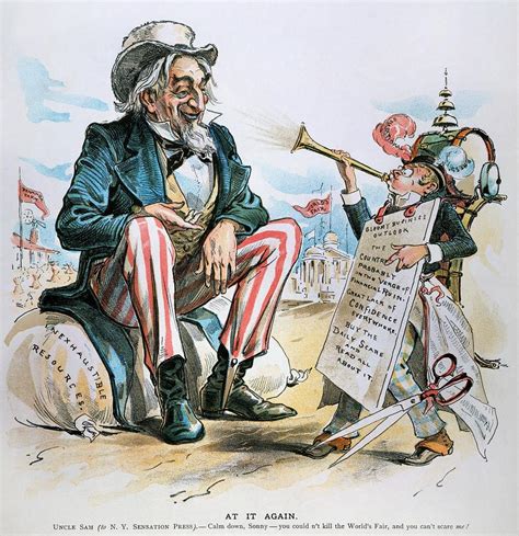 1893 cartoon showing a large uncle sam sitting on inexhaustible resources being humored by