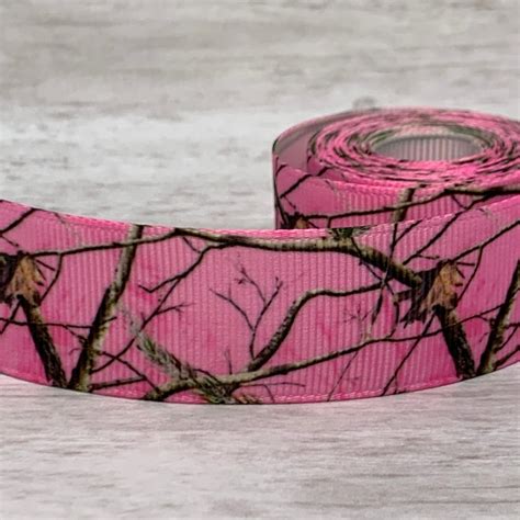 Pink Camouflage Ribbon 1 Inch Grosgrain Ribbon By The Yard Etsy