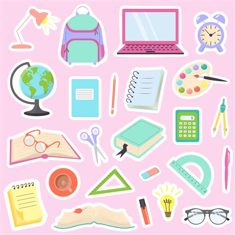 Collection Of Stickers With School Supplies And Stationery