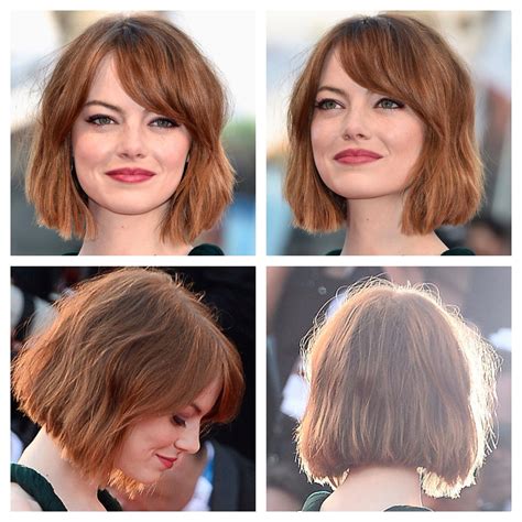 The short bob hair of kirsten dunst is another example of good looking short hairstyles for fine hair. Emma Stone rocking a short lob. | Short hair with bangs ...